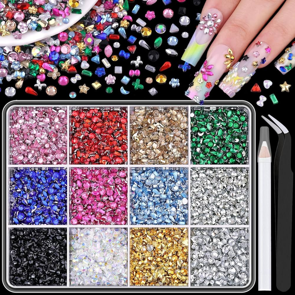 6360 PCS 2-3 MM Muliti Shape Colorful Rhinestones for Nail Art, 3D Resin Flatback Bedazzling Gems... | Amazon (US)
