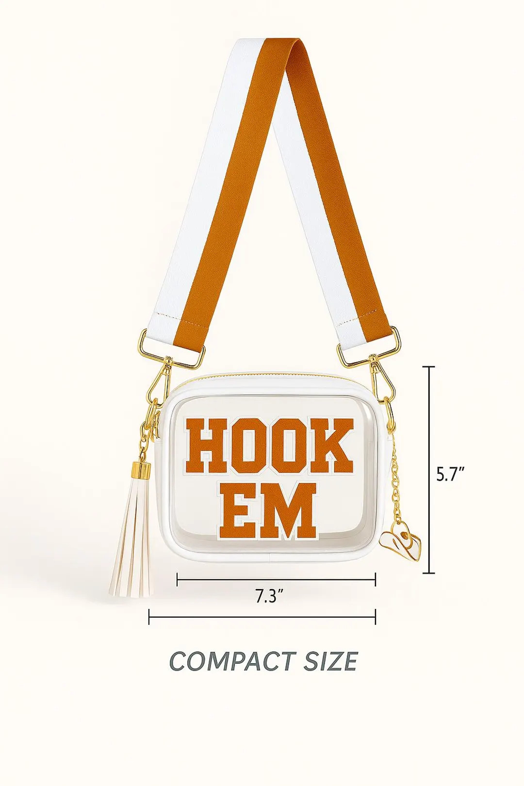 Hook Em Clear Stadium Bag | Texas Longhorns Game Day Purse With Tassel and Charms | Burnt Orange ... | Etsy (US)