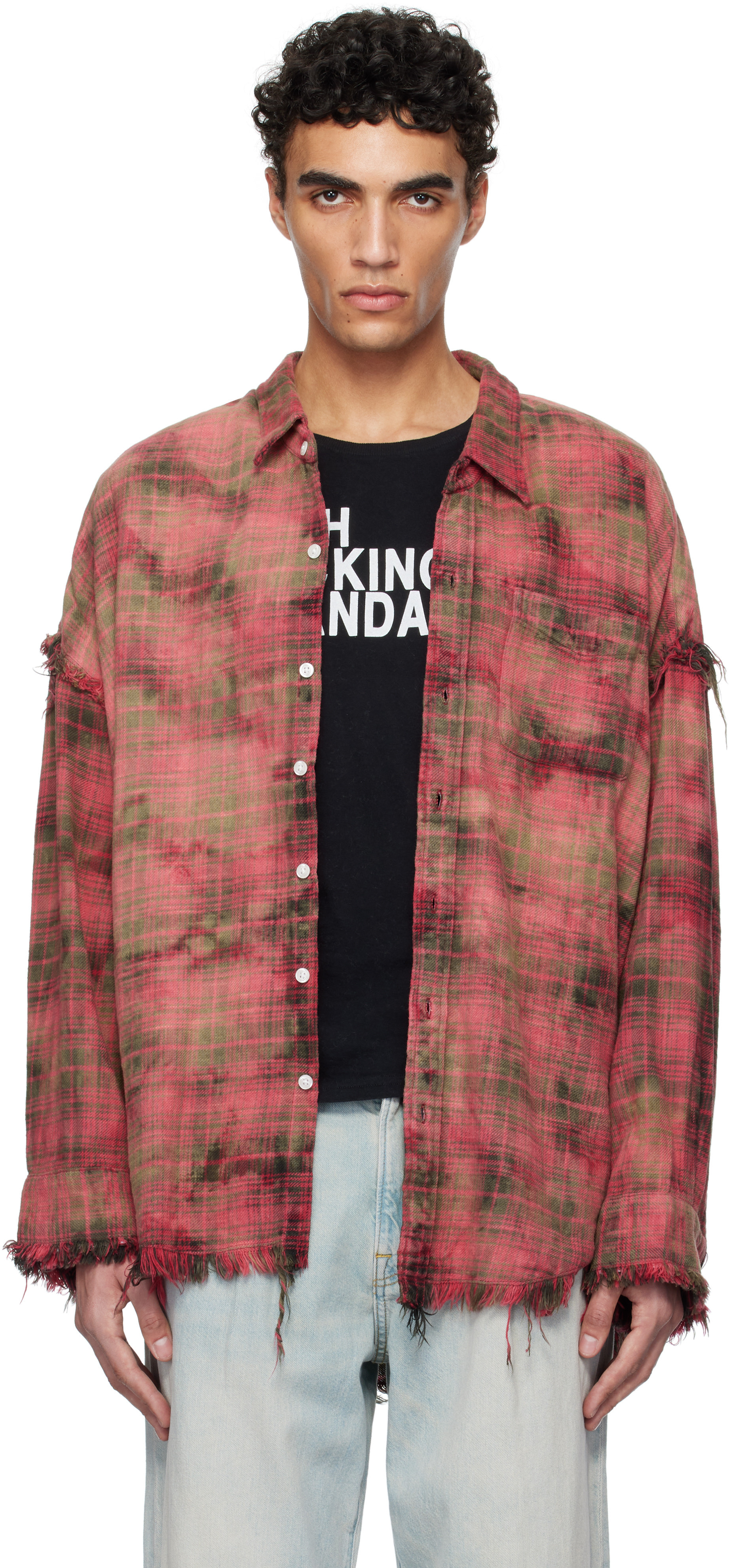 R13 Red Shredded Seam Drop Neck Shirt | SSENSE