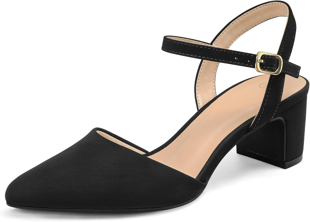 mysoft Women's Pumps 2 Inch Chunky Block Heel Pointed Toe Ankle Strap Slingback Wedding Party Dre... | Amazon (US)