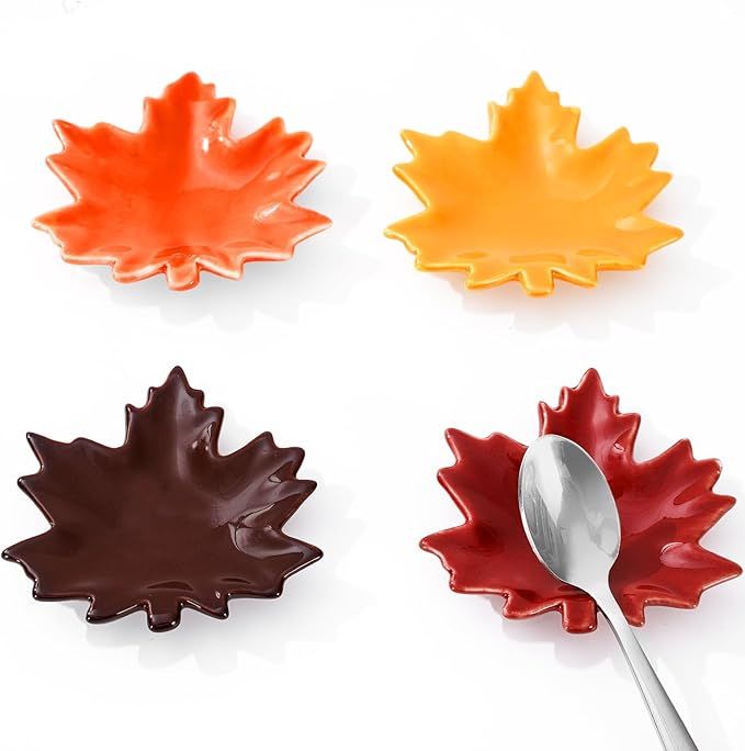 Whaline 4Pcs Fall Spoon Rest Maple Leaves Ceramic Spoon Holder Fall Color Leaves Sauce Dishes Aut... | Amazon (US)