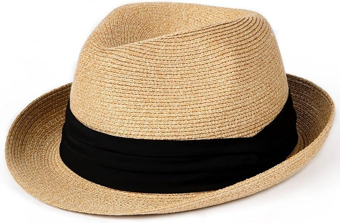 FURTALK Fedora Straw Sun Hat for Men Women Foldable Roll Up Short Brim Trilby Hat Panama Beach Ha... | Amazon (US)