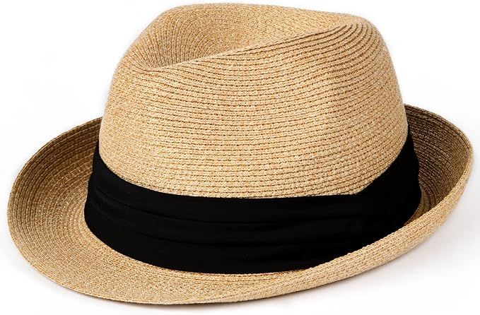 FURTALK Fedora Straw Sun Hat for Men Women Foldable Roll Up Short Brim Trilby Hat Panama Beach Ha... | Amazon (US)