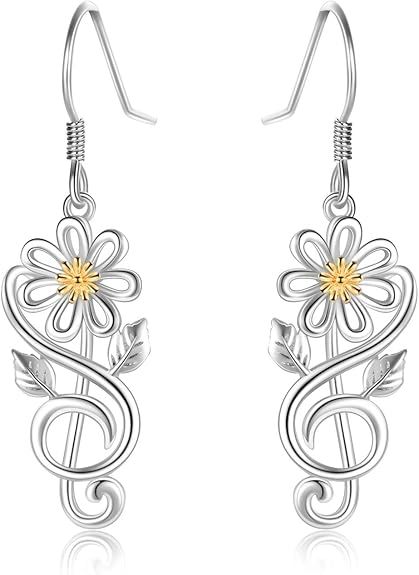 Daisy Earrings,Rose Earrings,Lotus Earrings,Sunflower Earrings Sterling Silver Gold Plated Filigr... | Amazon (US)