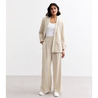 Women's Cream Striped Wide Leg Tailored Trousers New Look | New Look (UK)
