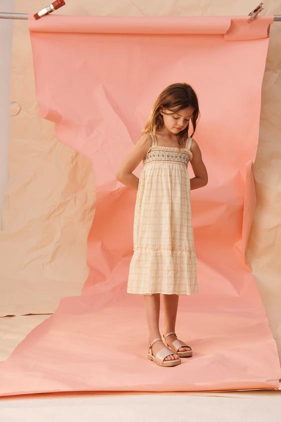 LIMITED EDITION LONG PLAID DRESS WITH EMBROIDERED FLOWERS | Zara US