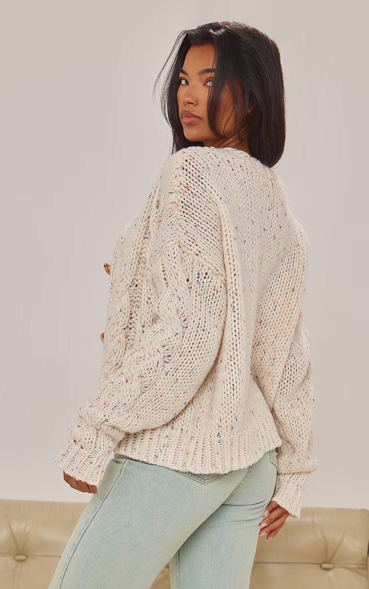 Cream Space Dye Chunky Knit Cardigan | PrettyLittleThing UK