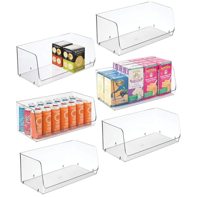 mDesign Extra Large Household Stackable Plastic Food Storage Organizer Bin Basket with Wide Open ... | Amazon (US)