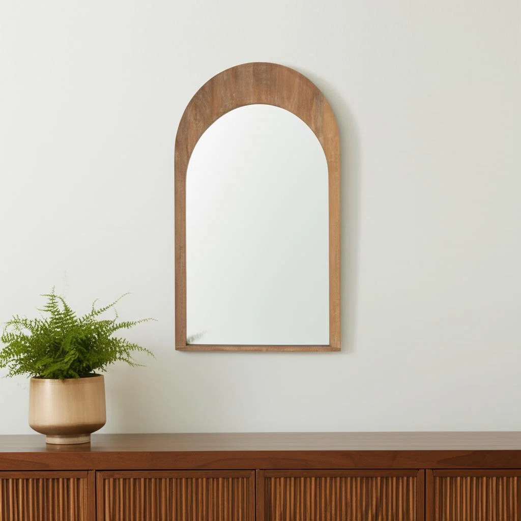 48" Light Brown Solid Wood Arch Framed Accent Mirror | Wayfair North America