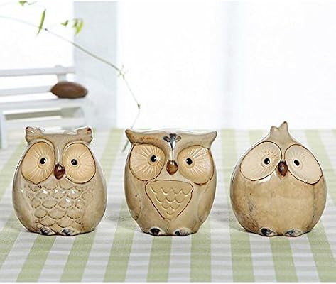 WOMHOPE Set of 3 pcs - Small Wise Owls Figurine House Warming Gift Tabletop Shelf Ceramic Home De... | Amazon (US)