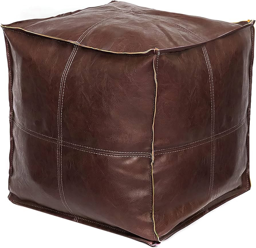 Louis Donné Pouf Ottoman Cover, Unstuffed Pouffe Ottomans, Handmade Faux PU Leather Moroccan, Br... | Amazon (US)