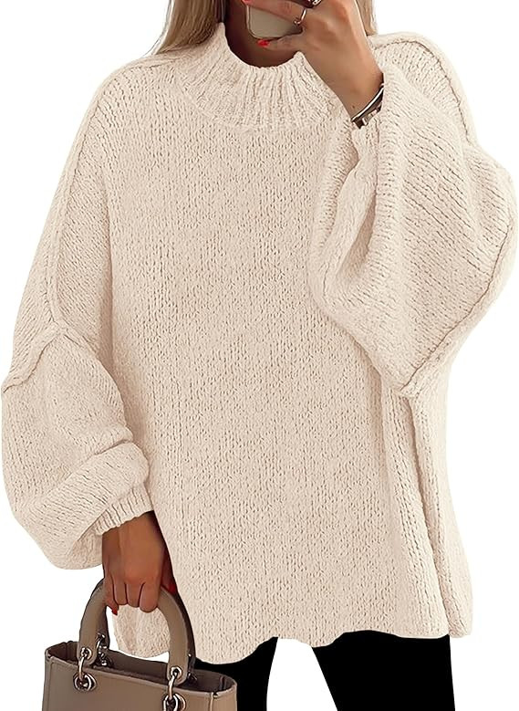 PRETTYGARDEN Women's 2025 Fall Oversized Sweaters Chunky Knit Mock Neck Long Sleeve Casual Trendy... | Amazon (US)