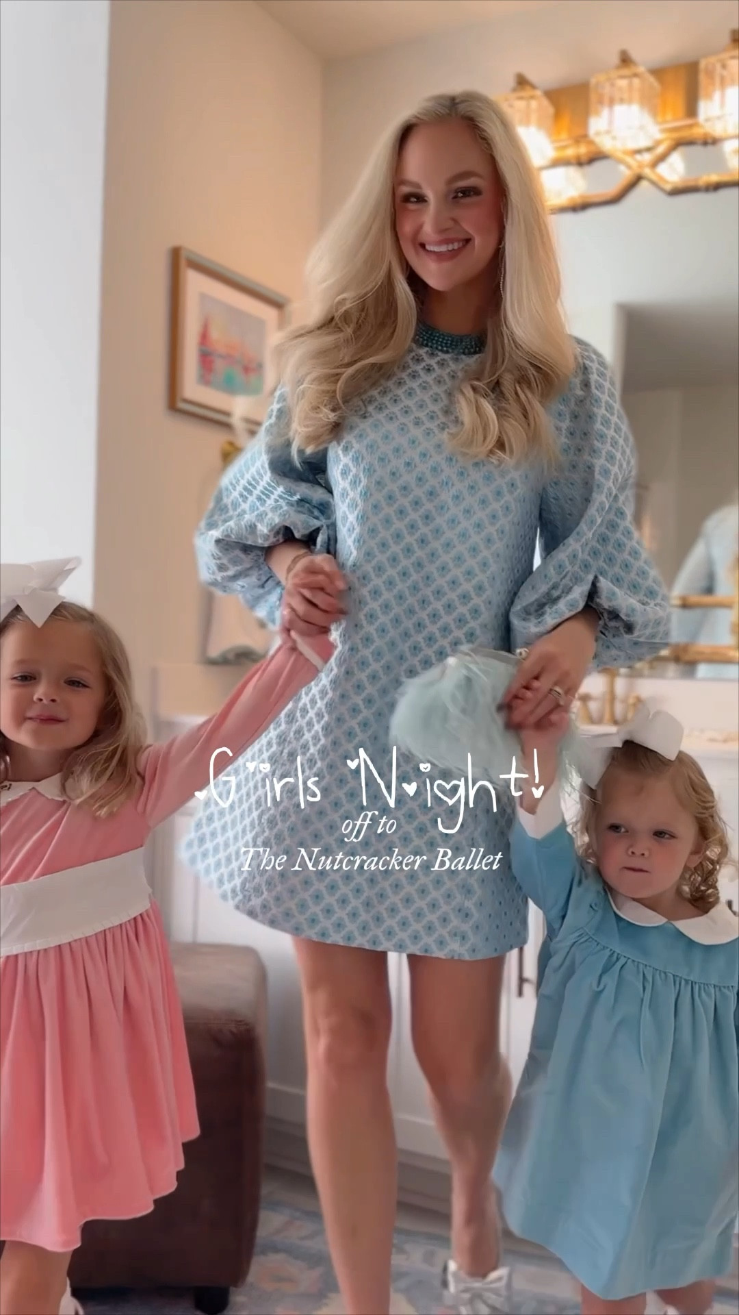 My dress is old (& one of my all time favorites in my closet) but found several available on Poshmark! For reference, I’m wearing an XS and could’ve done an XXS, it’s roomy. 

I have these kitten heels in silver & gold, they are so practical and festive at the same time. Very easy to walk in, size down if you’re a half size. I’m a 6.5 but take the 6 in these! Also linked  look for less pair in related products  

Clara’s dress is on major sale and a beautiful option that works from November through March due to the beautiful blue color! Heidi’s dress is Henry Duvall, (older style) but when I realized it still fit, we absolutely wore it again! Clara will be able to wear it next year 🫶🏻 


#LTKdayinmylife #LTKmomlife