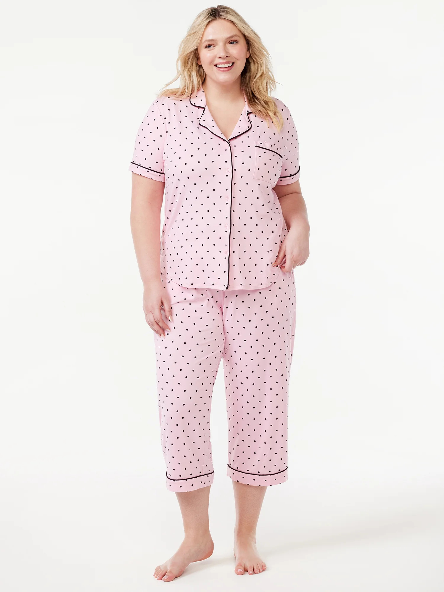 Joyspun Women's Notch Collar Top and Capris Sleep Set, 2-Piece, Sizes S to 3X | Walmart (US)