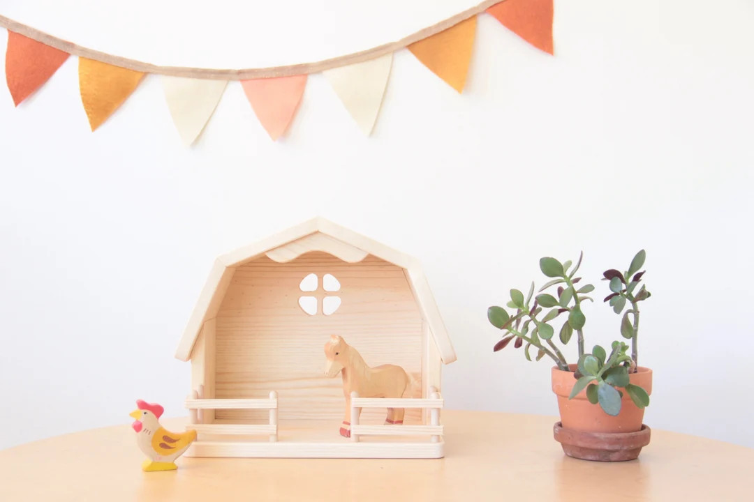 Handcrafted Wooden Barn: Waldorf Montessori Farm Toy - Etsy | Etsy (US)