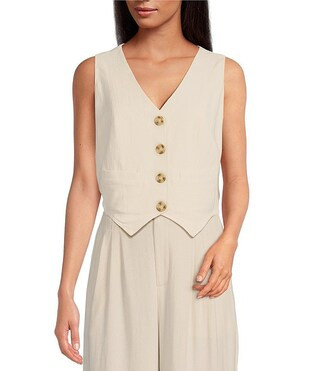V-Neck Sleeveless Button Front Back Ties Suit Vest | Dillard's
