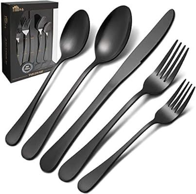 Matte Black Silverware Set, 20 Pieces Stainless Steel Cutlery Flatware Set Eating Utensils Set Se... | Amazon (US)