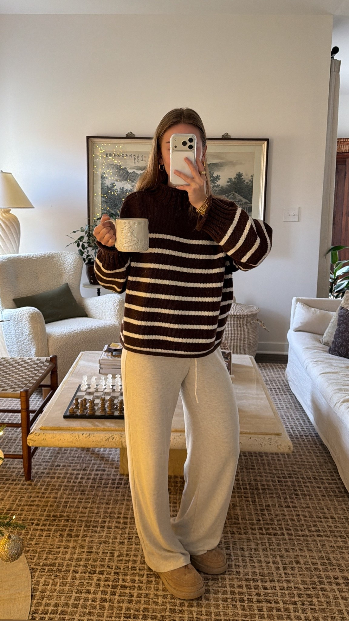 12/1/25 Posting my morning loungewear outfit and linking my Aritzia lounge pants along with my J.Crew brown and white roll-neck sweater — the coziest winter morning combo. Soft layers, slow vibes, and the perfect pieces to ease into a chilly day at home.

#LTKootd #LTKCyberWeek #LTKGiftGuide