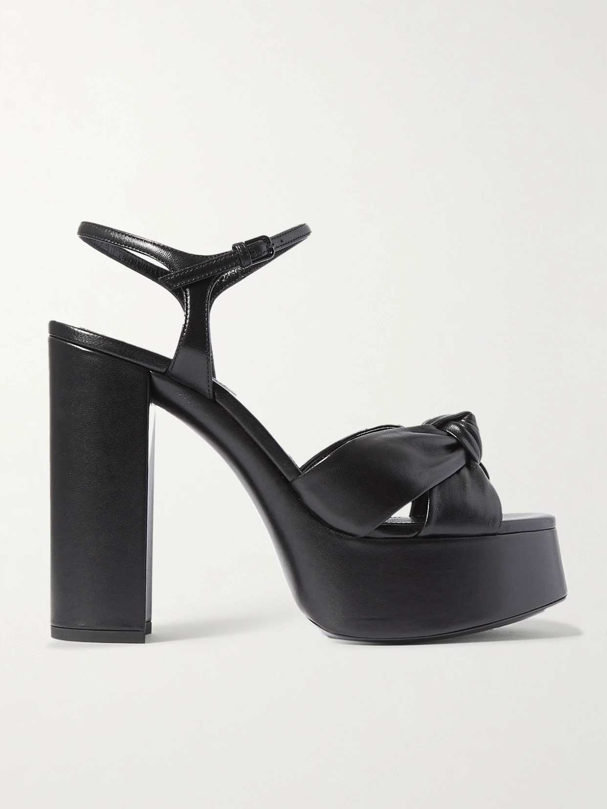 SAINT LAURENT - Bianca Knotted Leather Platform Sandals - Black | NET-A-PORTER (US)