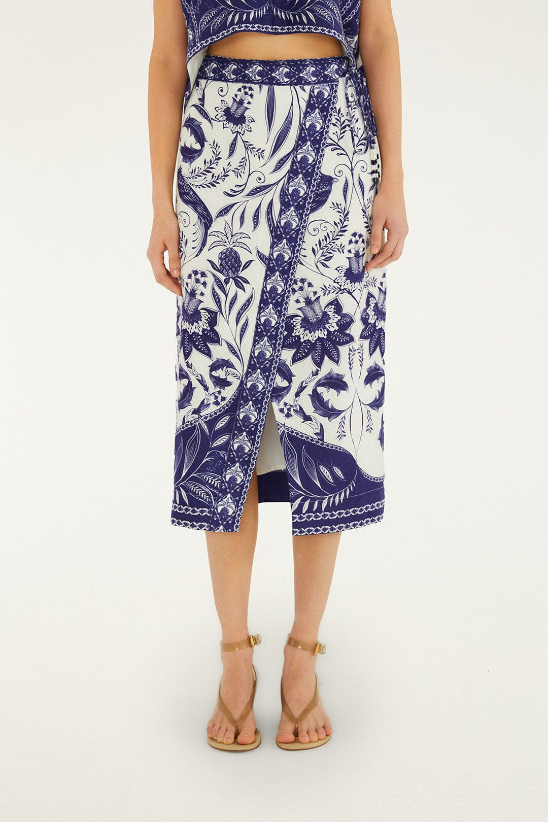 Off-White Nina Lenzing Ecovero Euroflax Wrap Midi Skirt | FARM Rio | FarmRio (US)