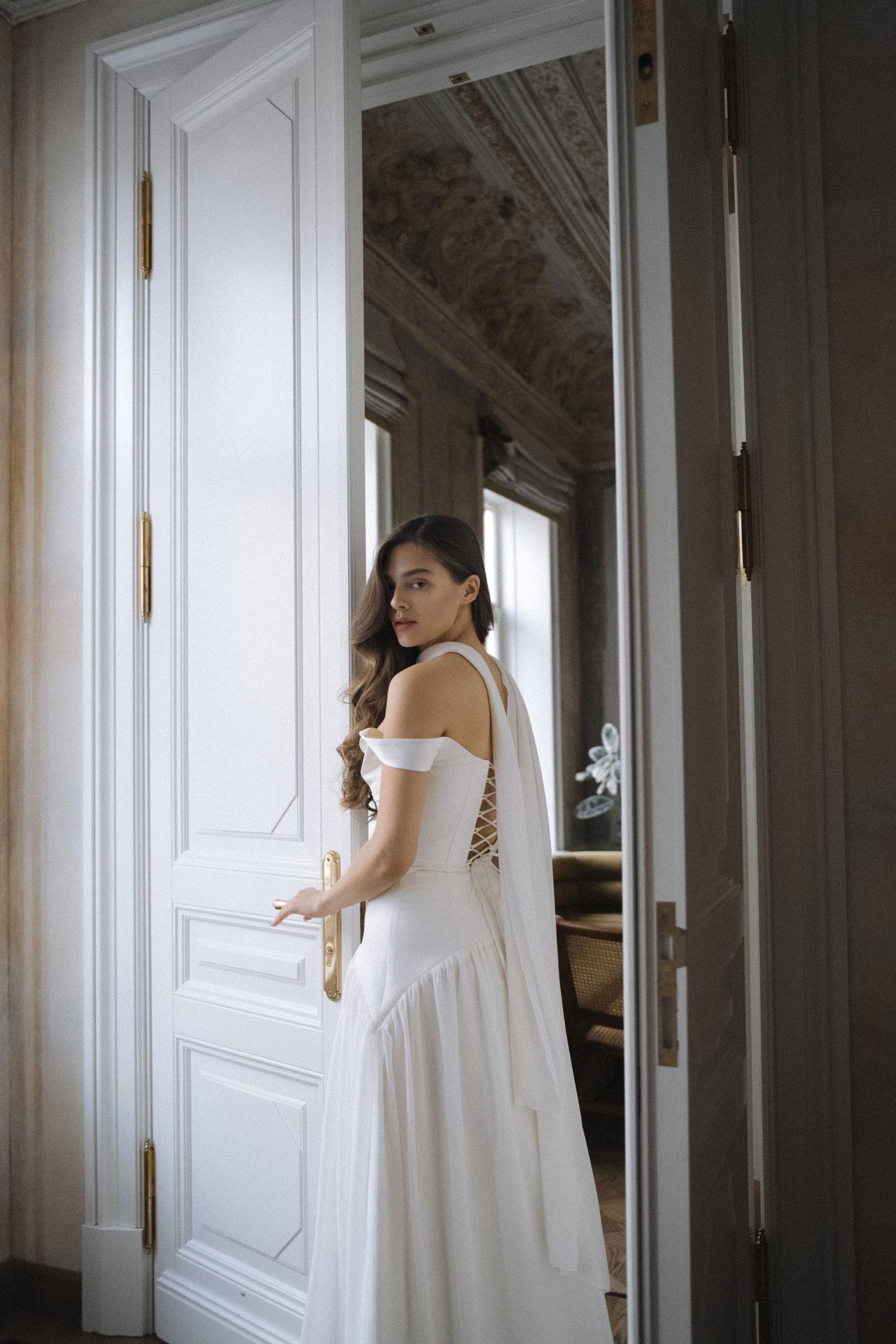 Handmade Silk Off-the-Shoulder Corset Wedding Dress | Etsy (US)