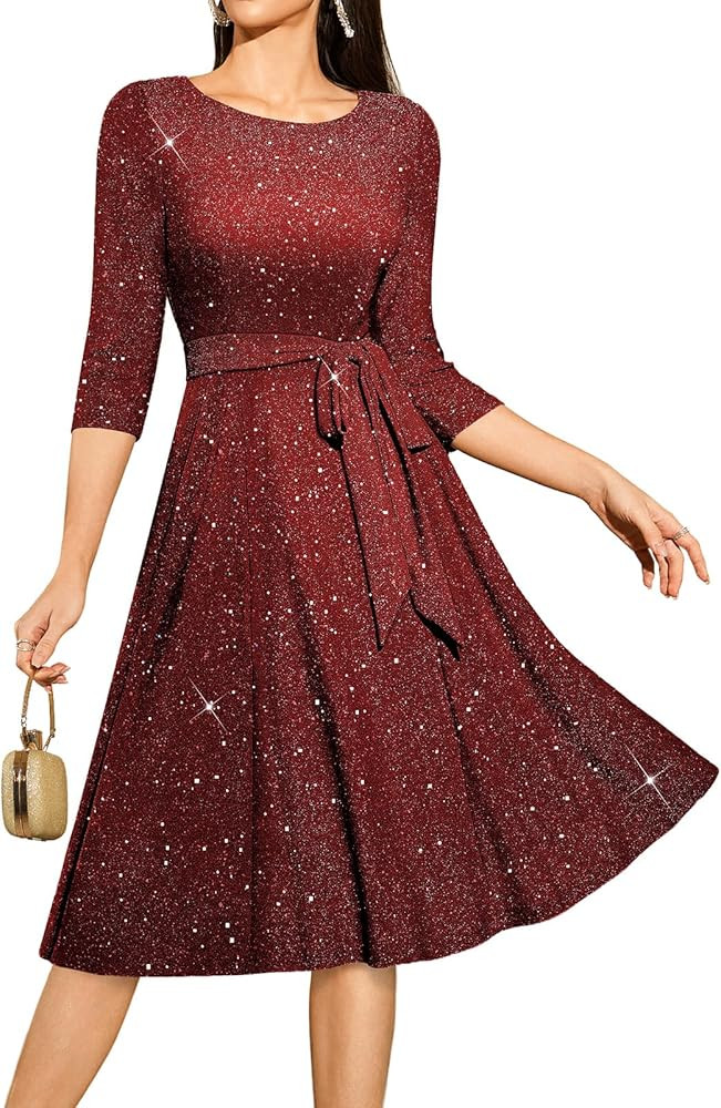 DRESSTELLS Cocktail Dresses for Women, Vintage Wedding Guest 3/4 Sleeves Formal Church Holiday Dr... | Amazon (US)