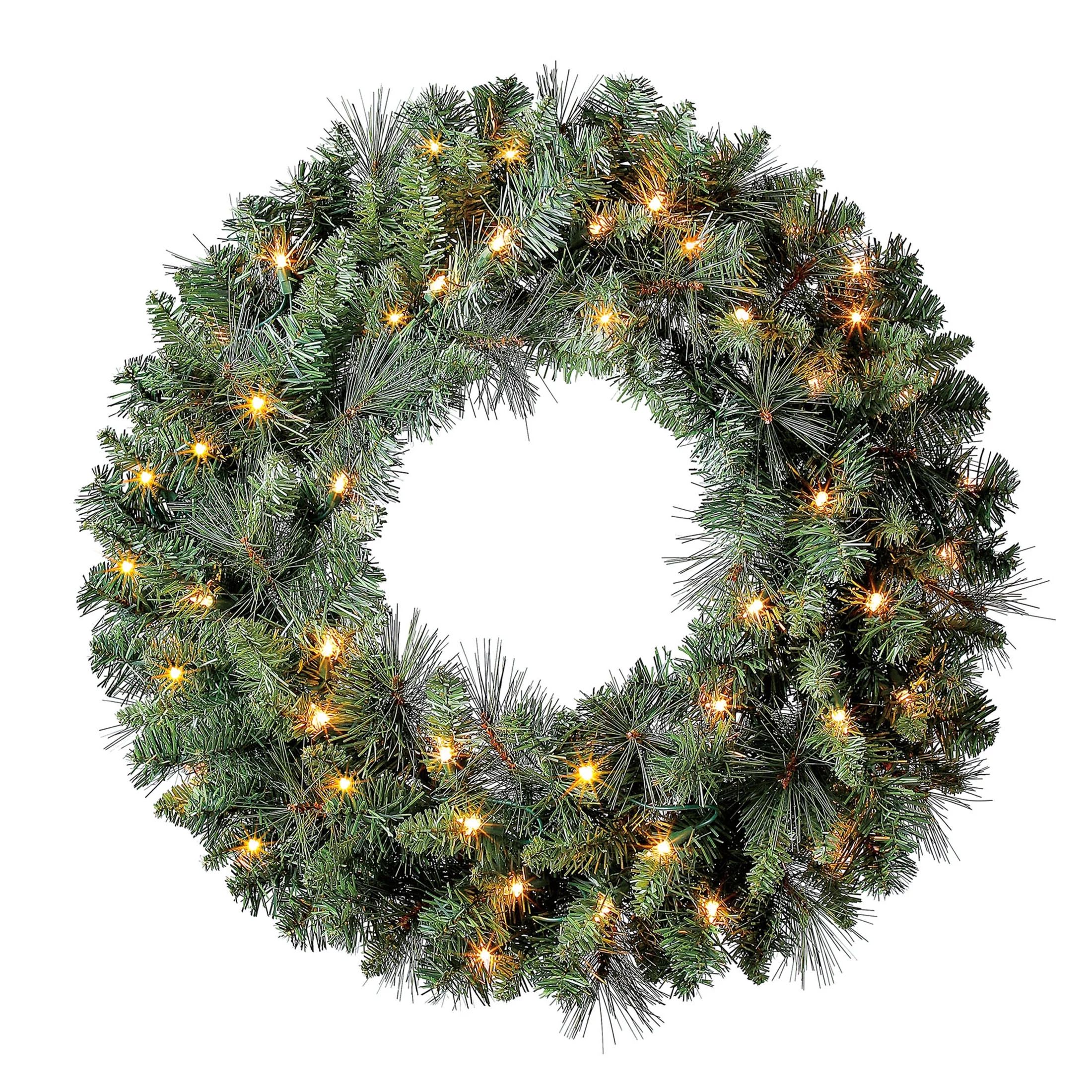 Holiday Time 24" Pre-Lit Scottsdale Pine Artificial Christmas Wreath, Clear Incandescent Lights | Walmart (US)