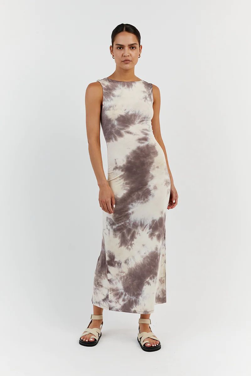 COCO MAUVE TIE DYE SLEEVELESS MIDI DRESS | DISSH