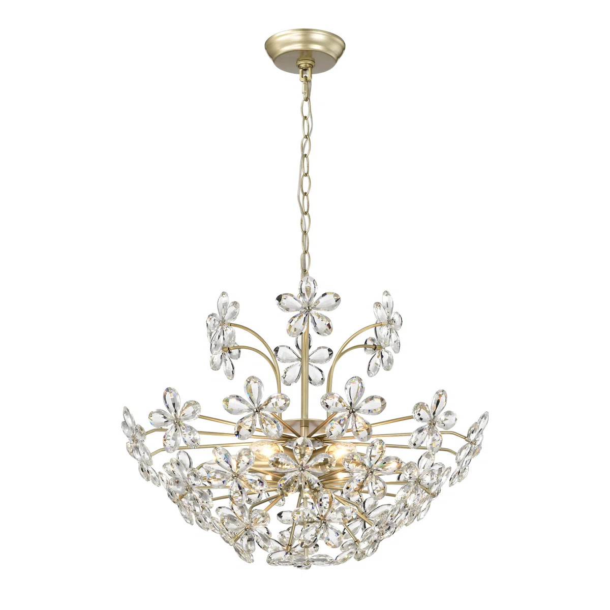 House of Hampton® Arbel 6-light 22.4 " Brushed Silver-ish Champagne Daisy Flower Crystal Chandel... | Wayfair North America