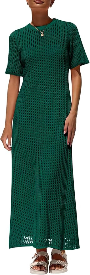 PRETTYGARDEN Womens Eyelet Cover Up Dress 2025 Summer Vacation Resort Maxi Dresses Beach Short Sl... | Amazon (US)