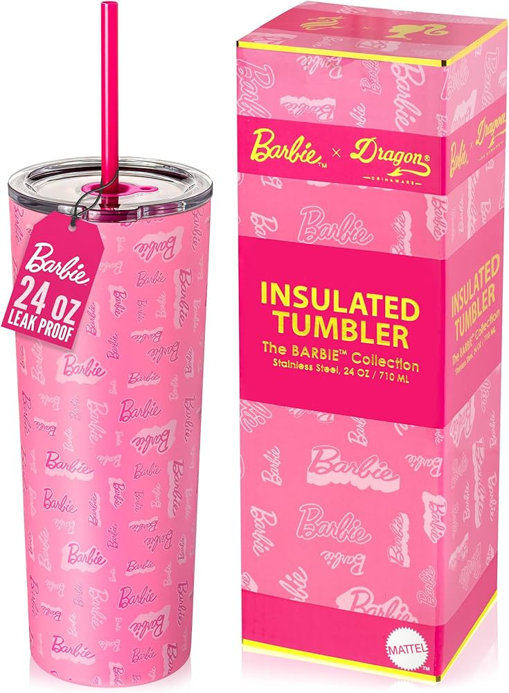 Dragon Glassware x Barbie Vacuum Insulated Tumbler with Lid and Straw - 24 oz Tumbler Cup with 2 ... | Amazon (US)