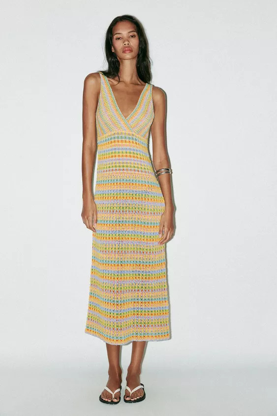 LONG CROCHET KNIT DRESS | Zara UK