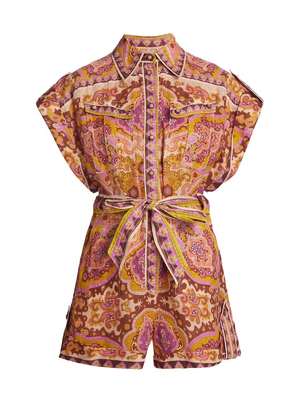Halcyon Belted Paisley Linen Playsuit | Saks Fifth Avenue