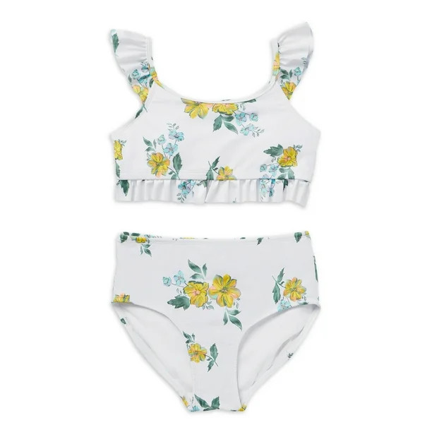 Justice Girls 2 Piece Floral Print Ruffle Swimsuit Bikini, Sizes 5-18 - Walmart.com | Walmart (US)