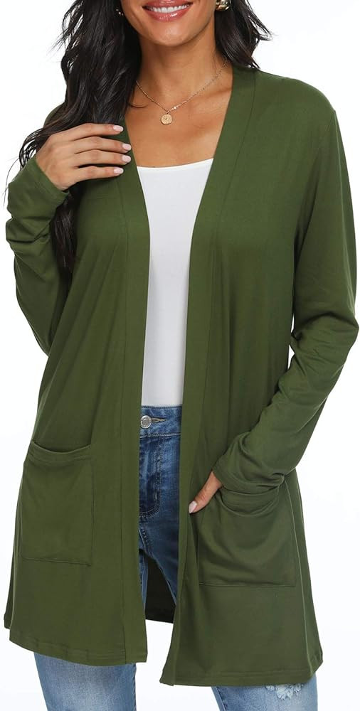 Womens Casual Lightweight with Pocketes Long Sleeve Open Front Cardigan | Amazon (US)