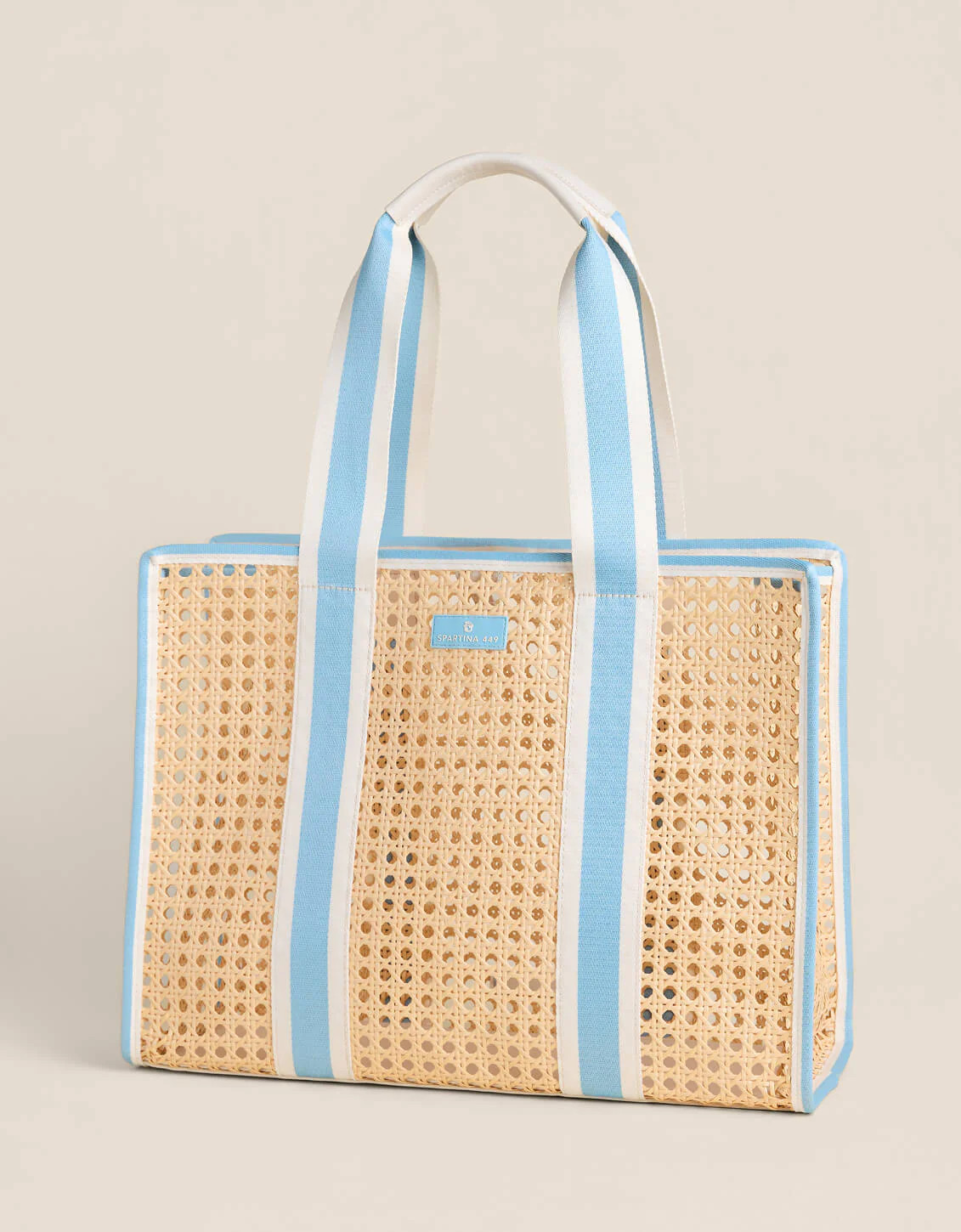 Splash Cane Large Trim Tote Blue Stripe | Spartina 449