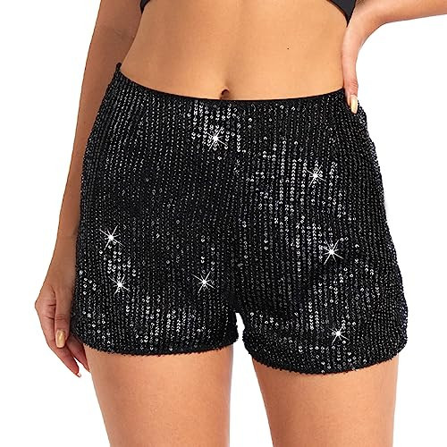 Yuji Itadori Women's Sequin Shorts High Waisted Elastic Sparkle Club Party Glitter Sparkly Shorts L Black | Amazon (US)