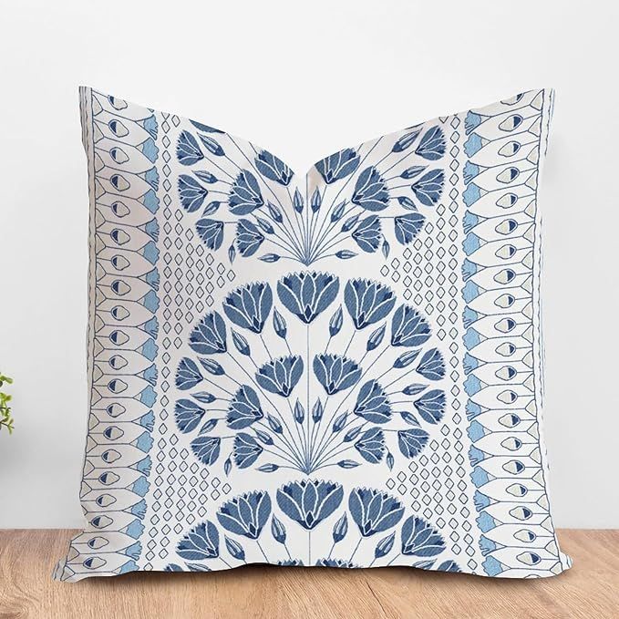 ArogGeld Blue and White Geometric Flower Throw Pillow Cover Lily Leaf Ginkgo Biloba Flower Throw ... | Amazon (US)