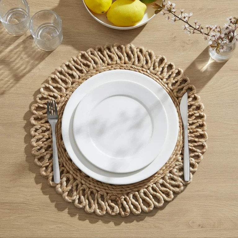 Better Homes & Gardens Jute Flower 15" Round Table Placemat, Natural, 1 Piece | Walmart (US)