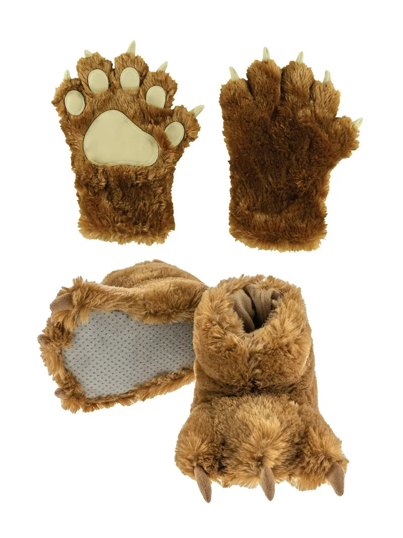 LazyOne Paw Mittens and Slippers Set, for Kids and Adults, Brown Bear | Walmart (US)