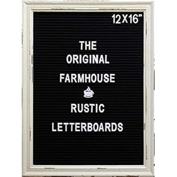 Large Black Felt Letter Board with Rustic White Wood Farmhouse Vintage Frame and Stand by Felt Cr... | Amazon (US)
