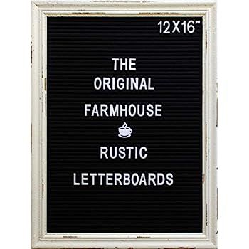 Large Black Felt Letter Board with Rustic White Wood Farmhouse Vintage Frame and Stand by Felt Cr... | Amazon (US)