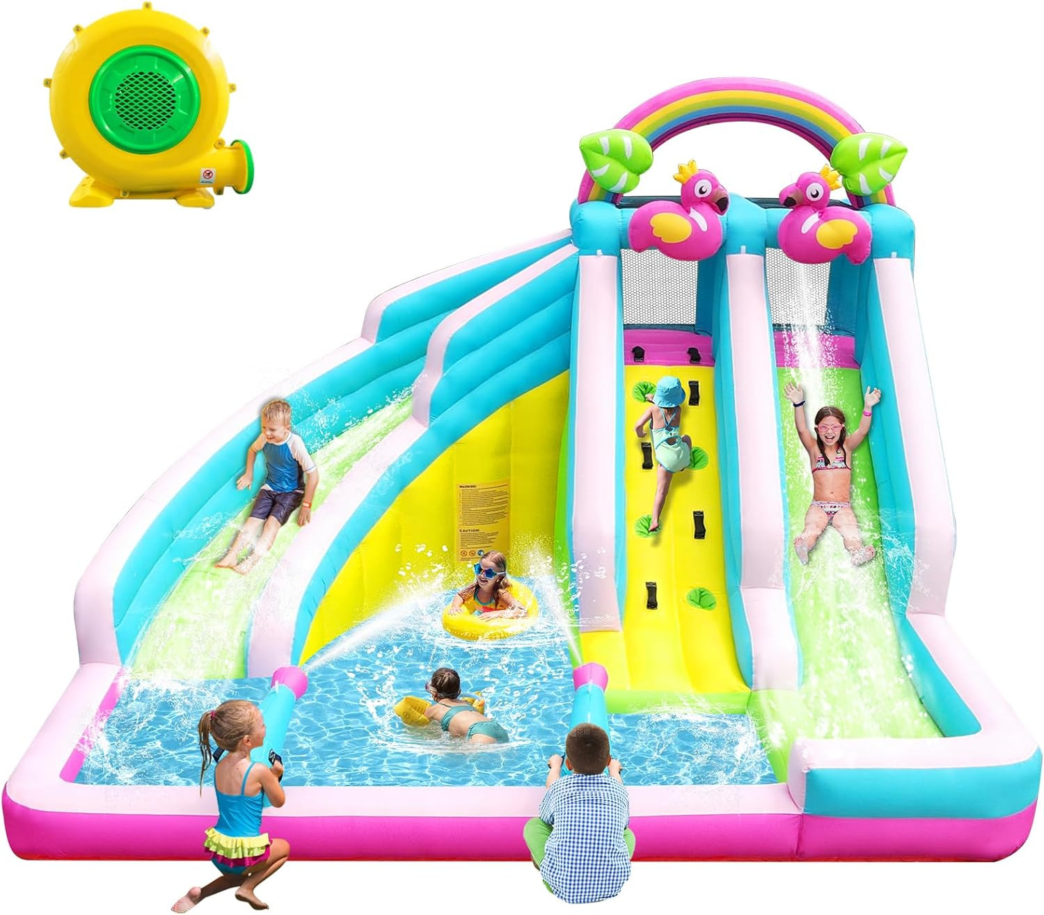 Inflatable Water Slide, 6 in 1 Blow Up Water Park Aged 3-12, Flamingo Style Water Bounce House wi... | Amazon (US)