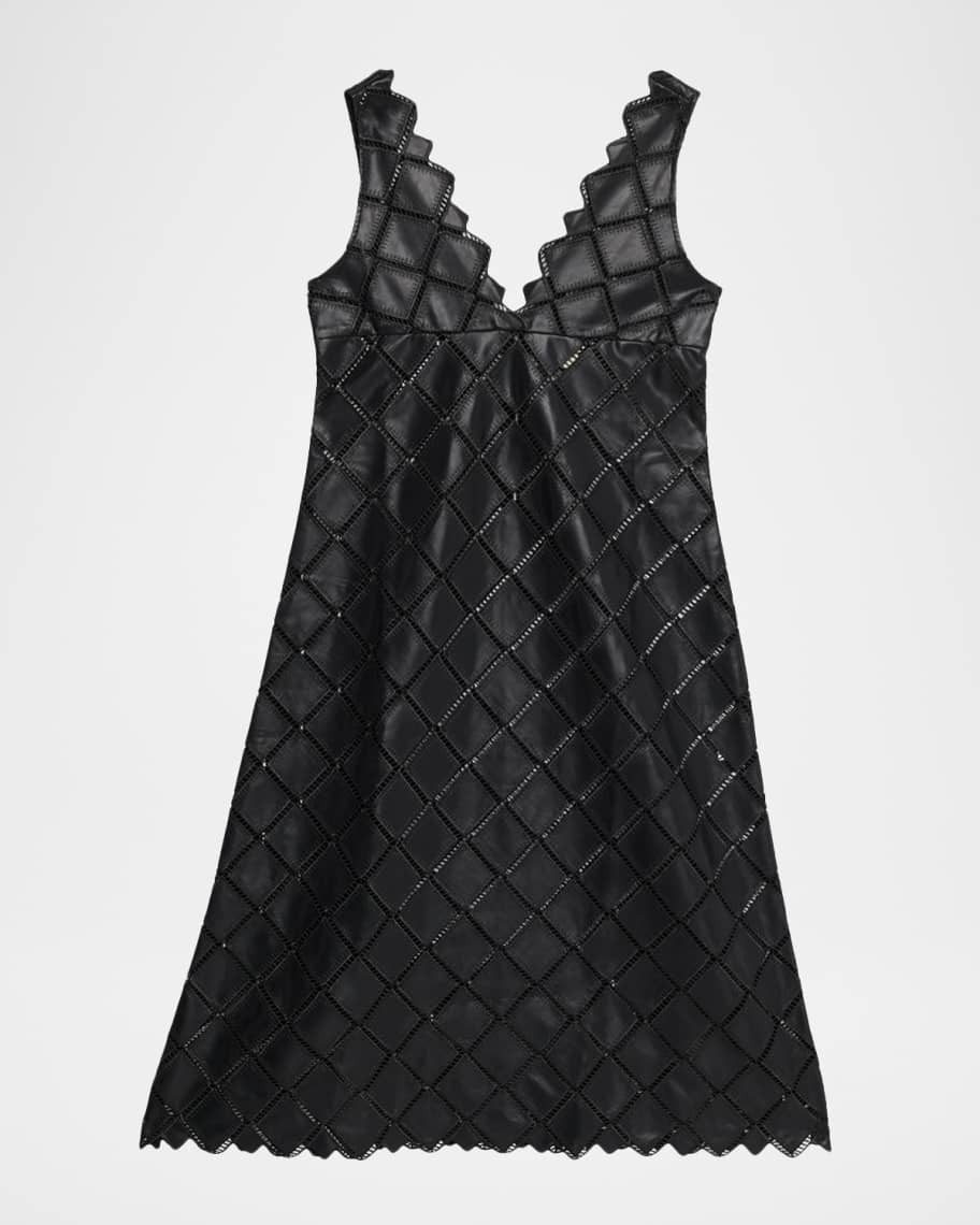 LOVEBIRDS Asphalt Diamond-Cutout Faux Leather Midi Dress | Neiman Marcus