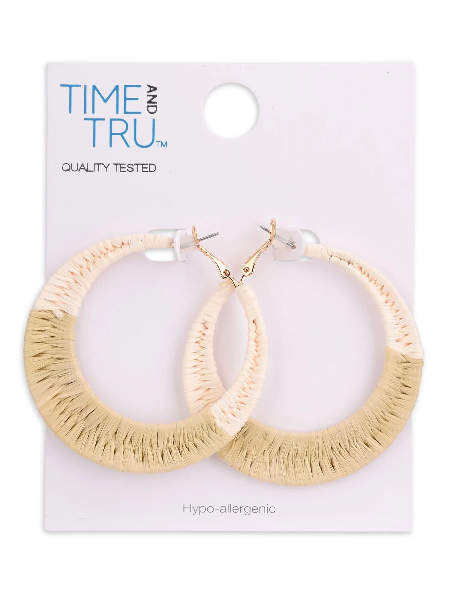 Time and Tru Female Adult Gold-Tone Natural Tone Raffia Hoop Earring | Walmart (US)