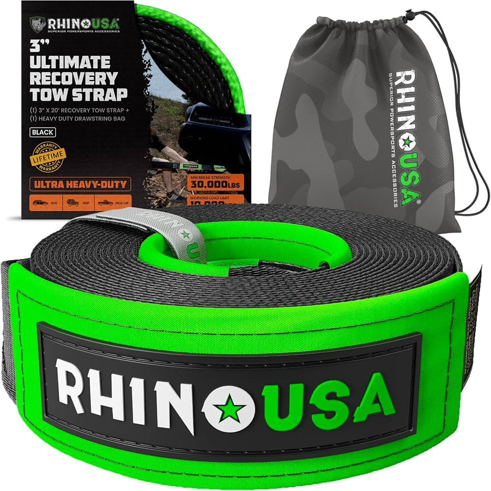 Rhino USA Recovery Tow Strap (3" x 20') - 31,518lb Break Strength - Emergency Recovery Strap Tow ... | Amazon (US)