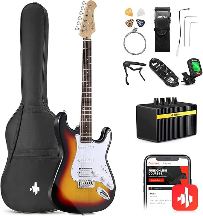 Donner DST-100S 39 Inch Full Size Electric Guitar Kit Solid Body Sunburst, Beginner Starter, with... | Amazon (US)