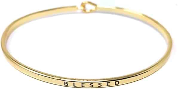 by you Inspirational Positive Message Engraved Thin Cuff Bangle Hook Bracelet | Amazon (US)
