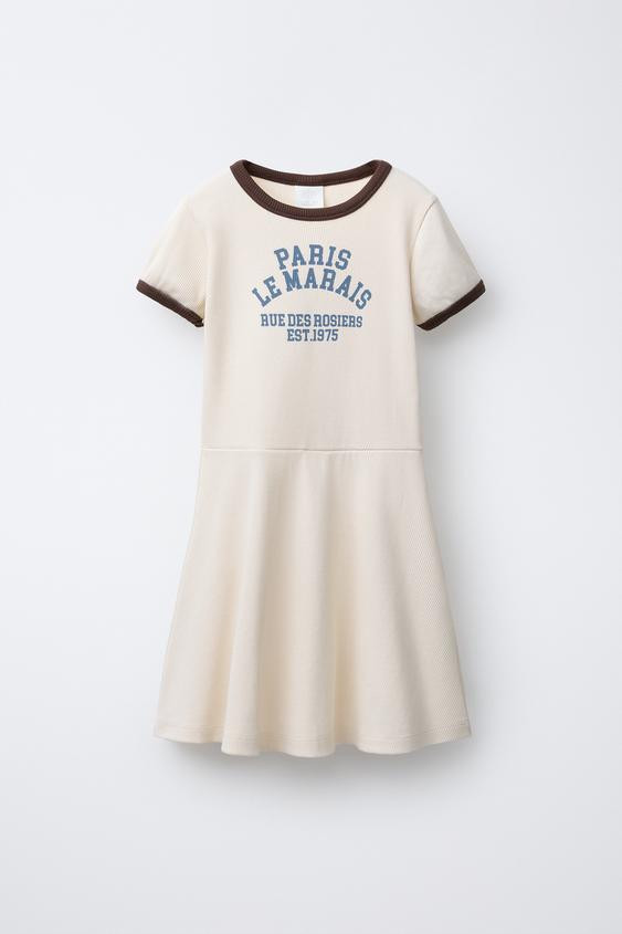 TEXT PRINT RIBBED DRESS | Zara US