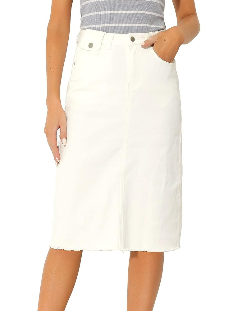 Allegra K Women's Casual Jean Skirt High Waist Back Slit Stretch Denim Skirts | Amazon (US)